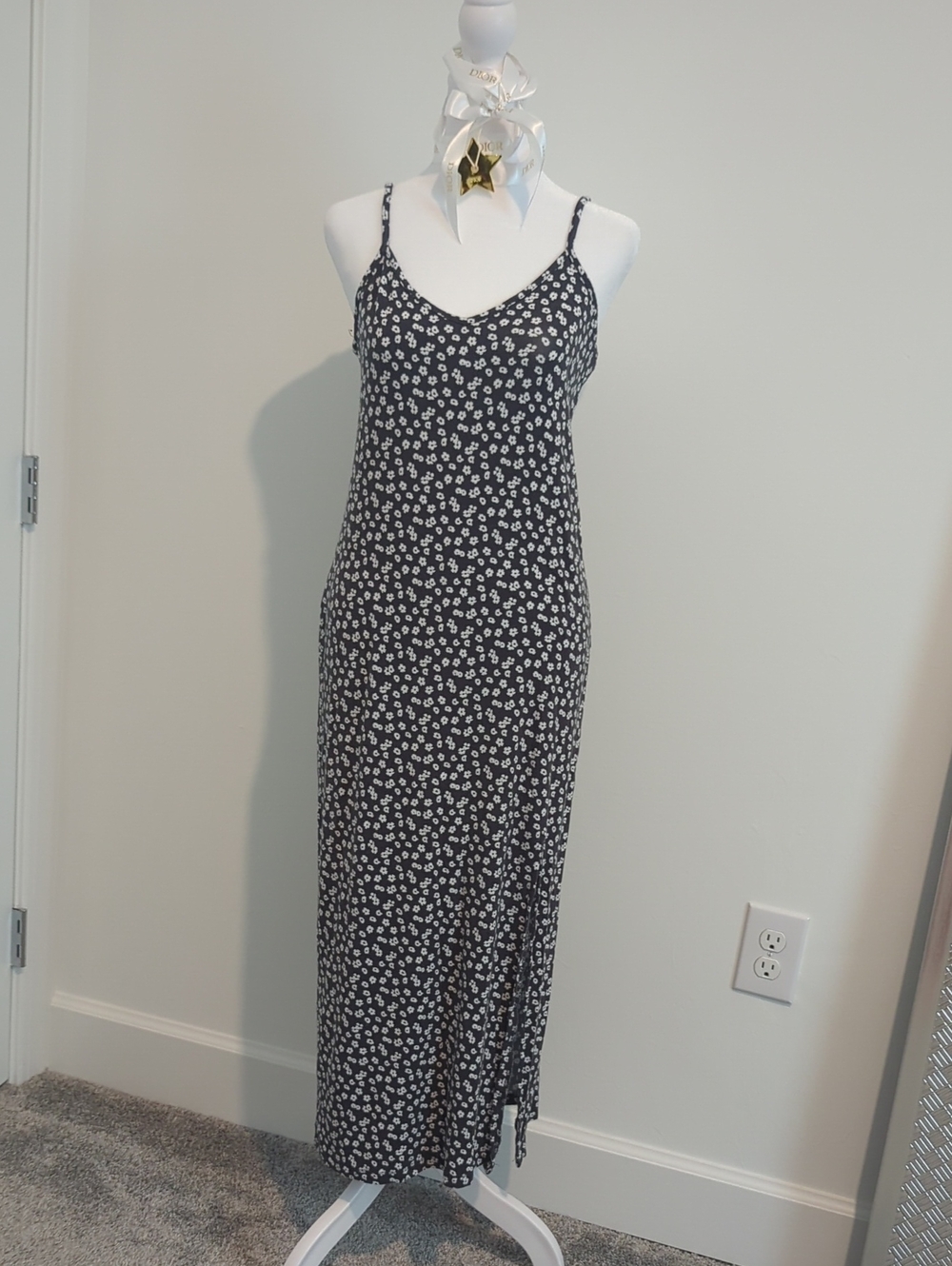 Floral Cami Maxi Dress in Black and White